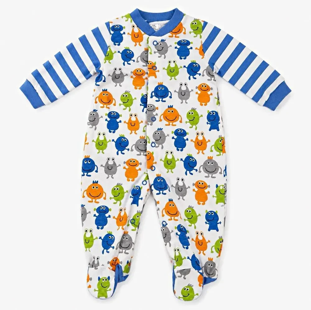 Luvable Friends 0-3 Months 100% Cotton Footed Sleeper Monster Print Snap